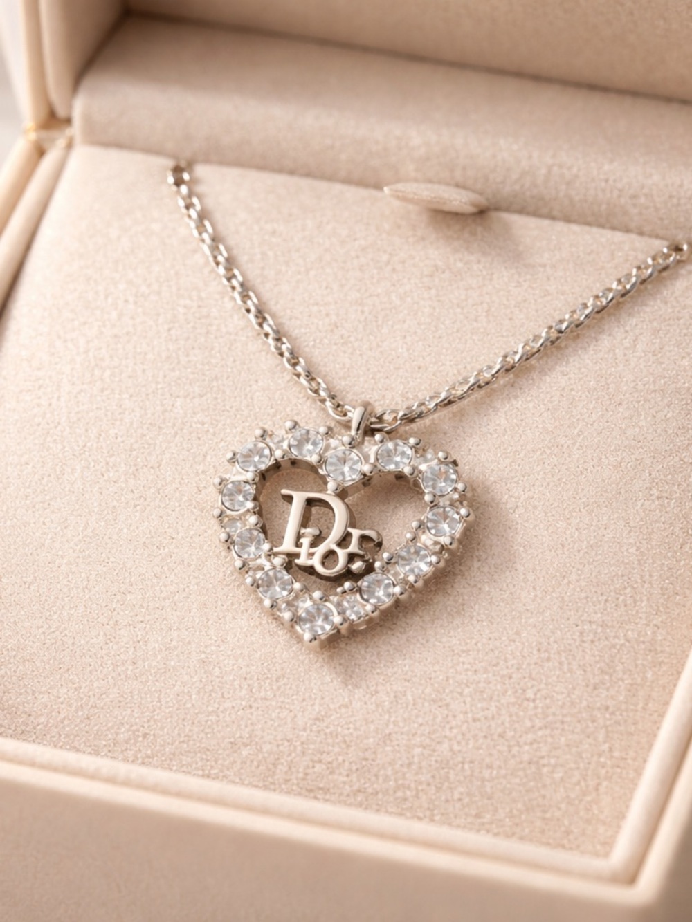 Vintage Christian Dior Signed Gold Rhinestone Heart Pendant Necklace Chr Dior